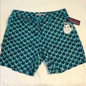 Blue/Parrot Print Large Men’s Swim Shorts